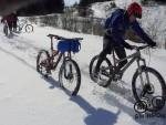 Deep snow on mountain bike ride in mid Wales.