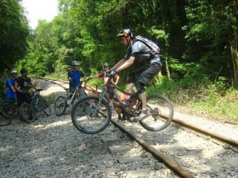 Jumping a railway.