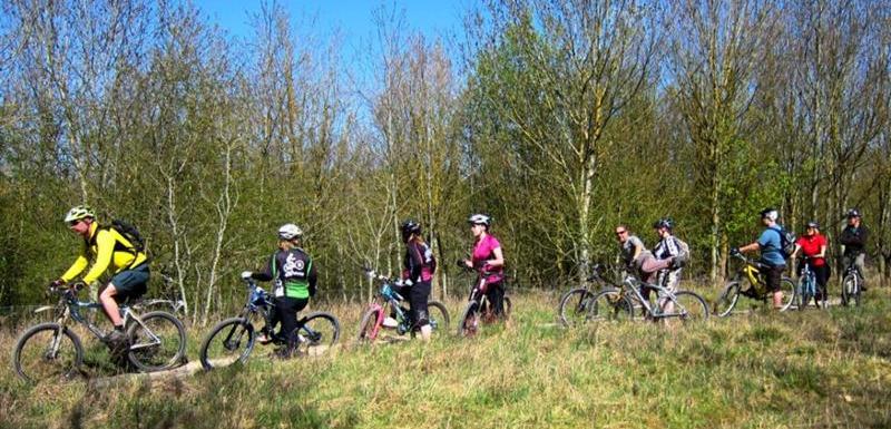 Group of riders at mountain bike track in Swindon.